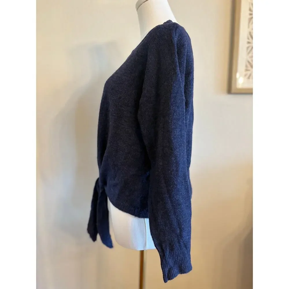 LASCANA Boatneck Blue Sweater | Tie Waist Cozy‎ Lightweight Fall Top | SMALL